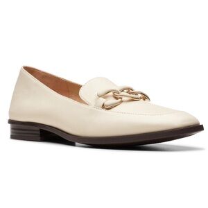 Clark’s 100% Leather Loafers White Cream Size 10 Womens Sarafyna Rae NEW